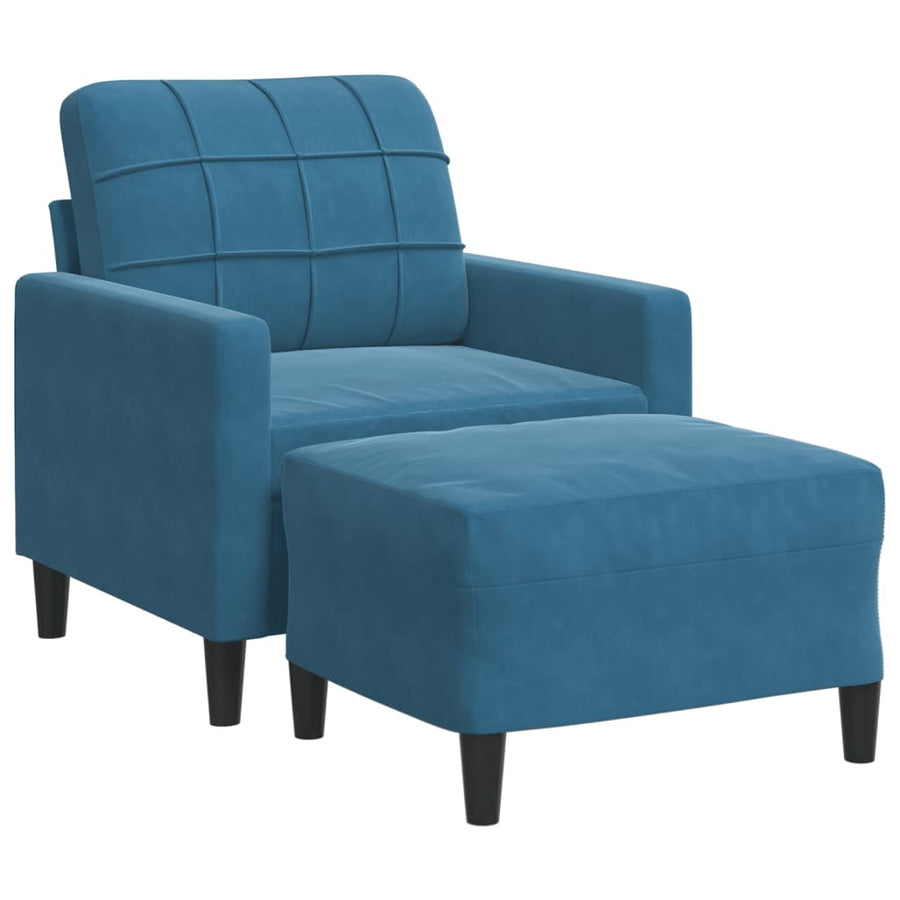 Fauteuil met voetenbank 60 cm fluweel blauw