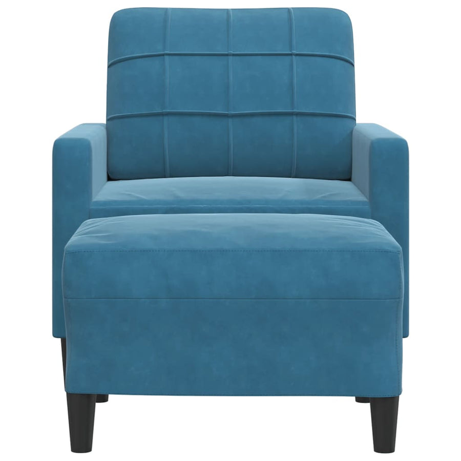Fauteuil met voetenbank 60 cm fluweel blauw