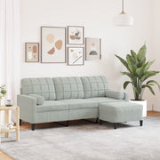Driezitsbank met voetenbank 197x77x80 cm lichtgrijs fluweel
