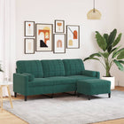 Three-seater sofa with footstool 180 cm velvet dark green