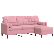 Driezitsbank met voetenbank 180 cm fluweel roze