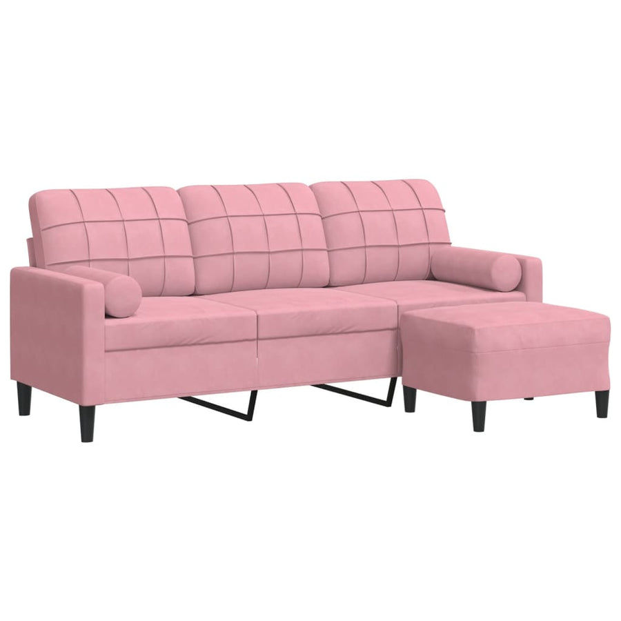 Driezitsbank met voetenbank 180 cm fluweel roze