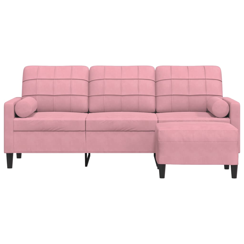 Driezitsbank met voetenbank 180 cm fluweel roze