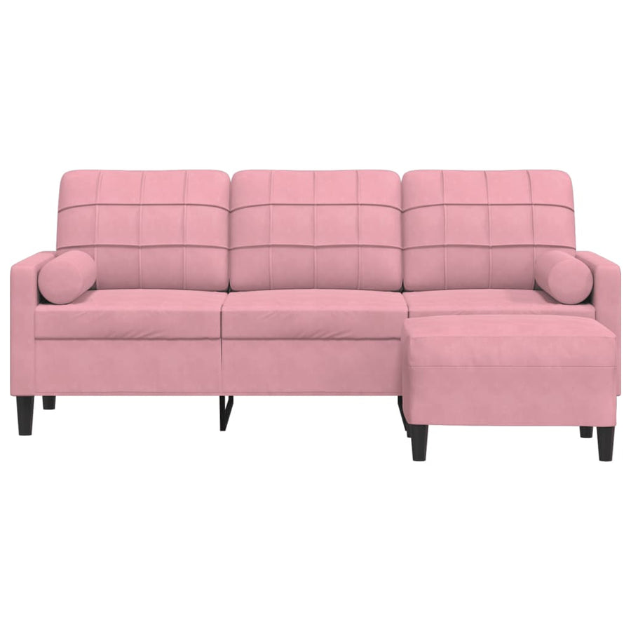 Driezitsbank met voetenbank 180 cm fluweel roze