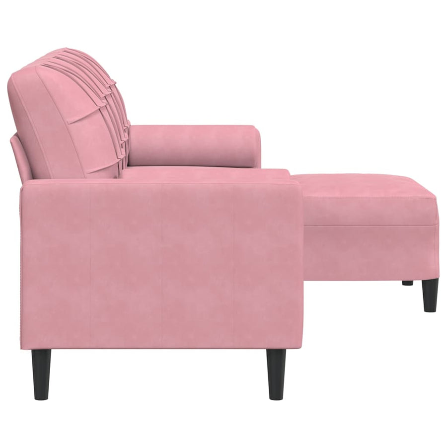 Driezitsbank met voetenbank 180 cm fluweel roze