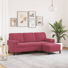 Three-seater sofa with footstool 180 cm velvet wine red