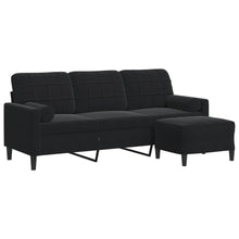 Driezitsbank met voetenbank 180 cm fluweel zwart