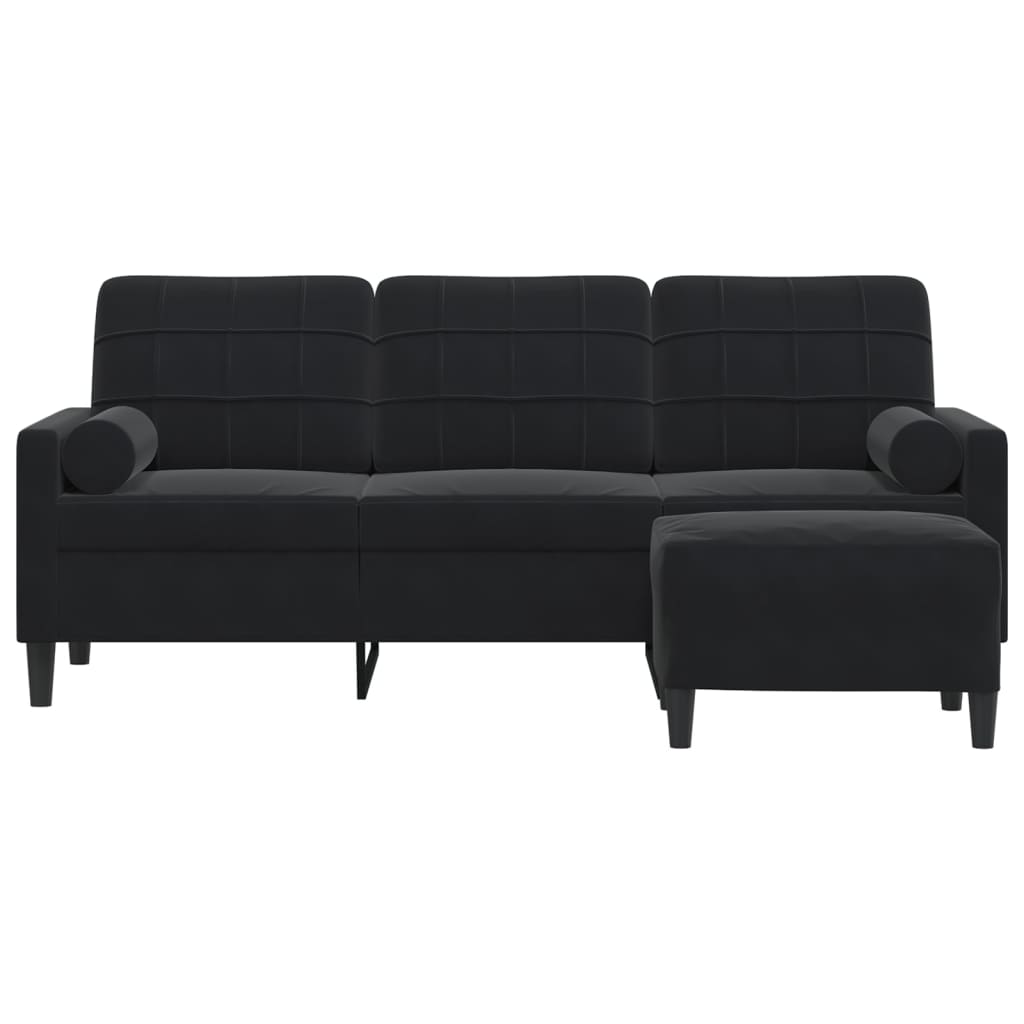 Driezitsbank met voetenbank 180 cm fluweel zwart