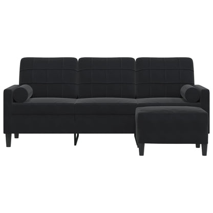 Driezitsbank met voetenbank 180 cm fluweel zwart