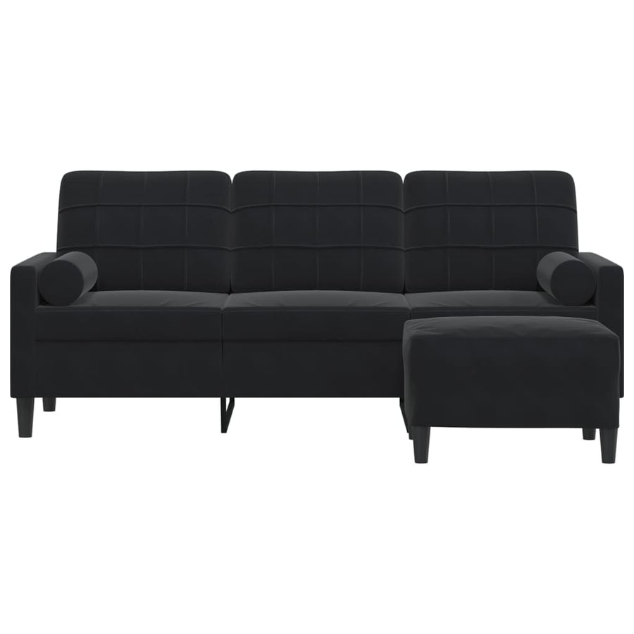 Driezitsbank met voetenbank 180 cm fluweel zwart