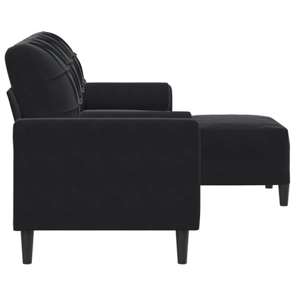 Driezitsbank met voetenbank 180 cm fluweel zwart