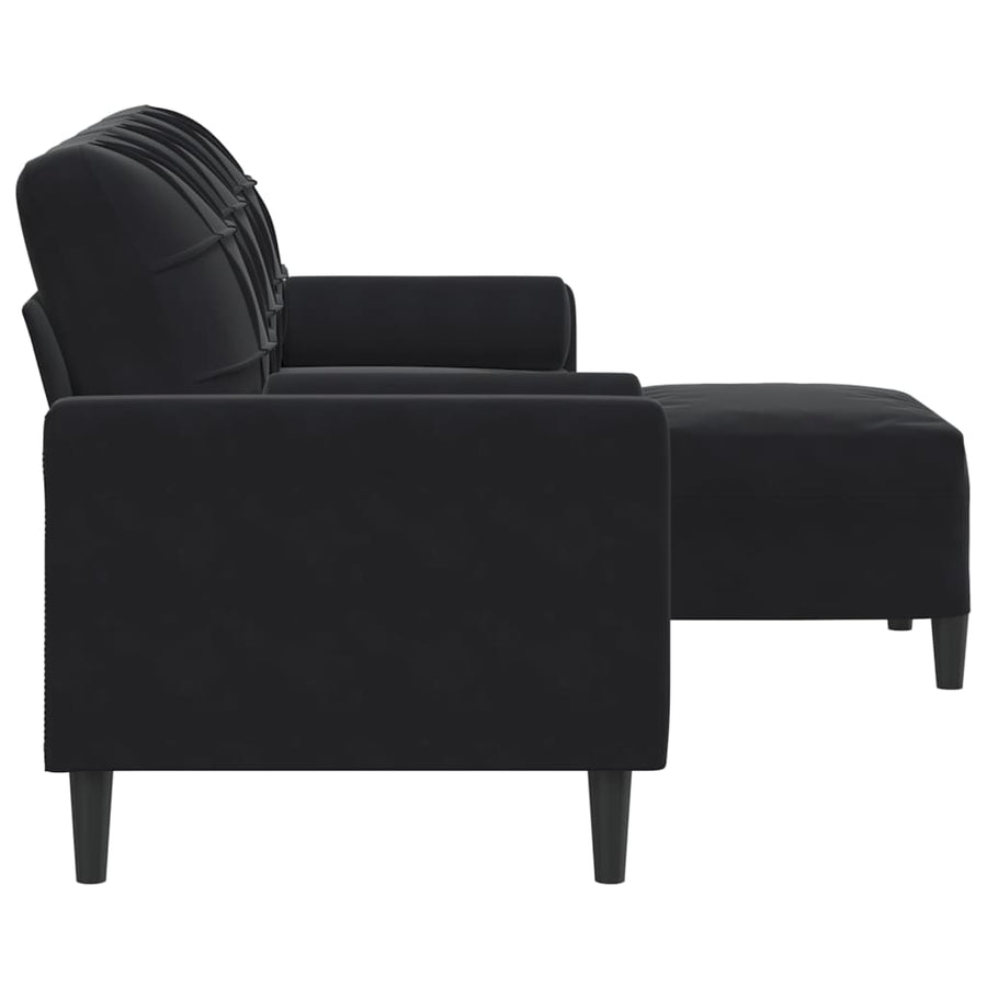 Driezitsbank met voetenbank 180 cm fluweel zwart