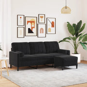 Driezitsbank met voetenbank 197x77x80 cm fluweel zwart