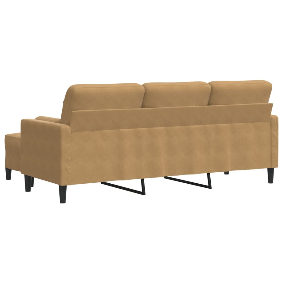 Driezitsbank met voetenbank 180 cm fluweel bruin