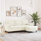 Three-seater sofa with ottoman 180 cm velvet cream