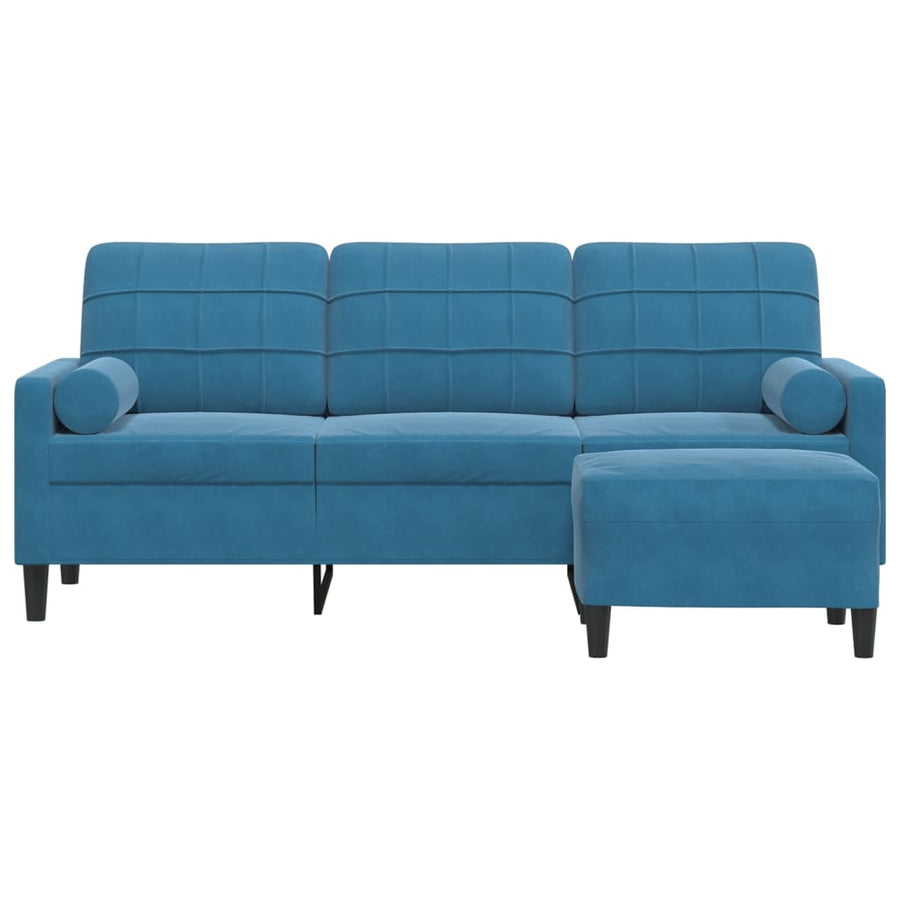 Driezitsbank met voetenbank 180 cm fluweel blauw