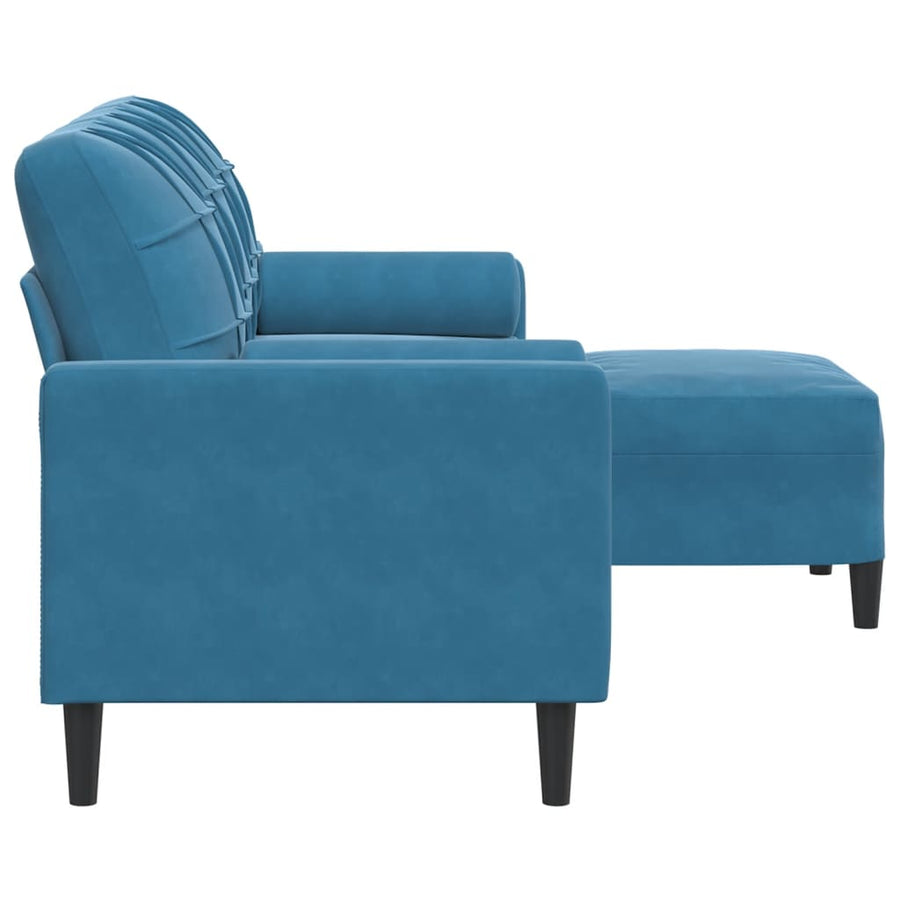 Driezitsbank met voetenbank 180 cm fluweel blauw