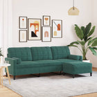 Three-seater sofa with footstool 210 cm velvet dark green