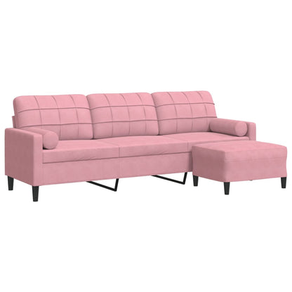 Driezitsbank met voetenbank 210 cm fluweel roze
