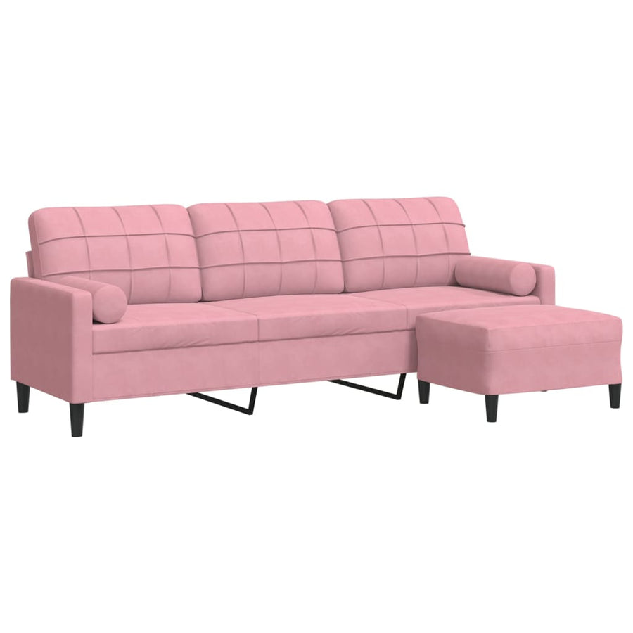 Driezitsbank met voetenbank 210 cm fluweel roze