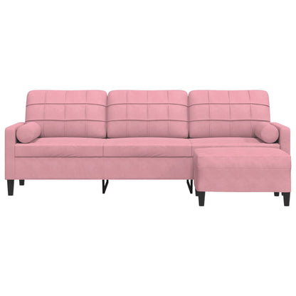 Driezitsbank met voetenbank 210 cm fluweel roze