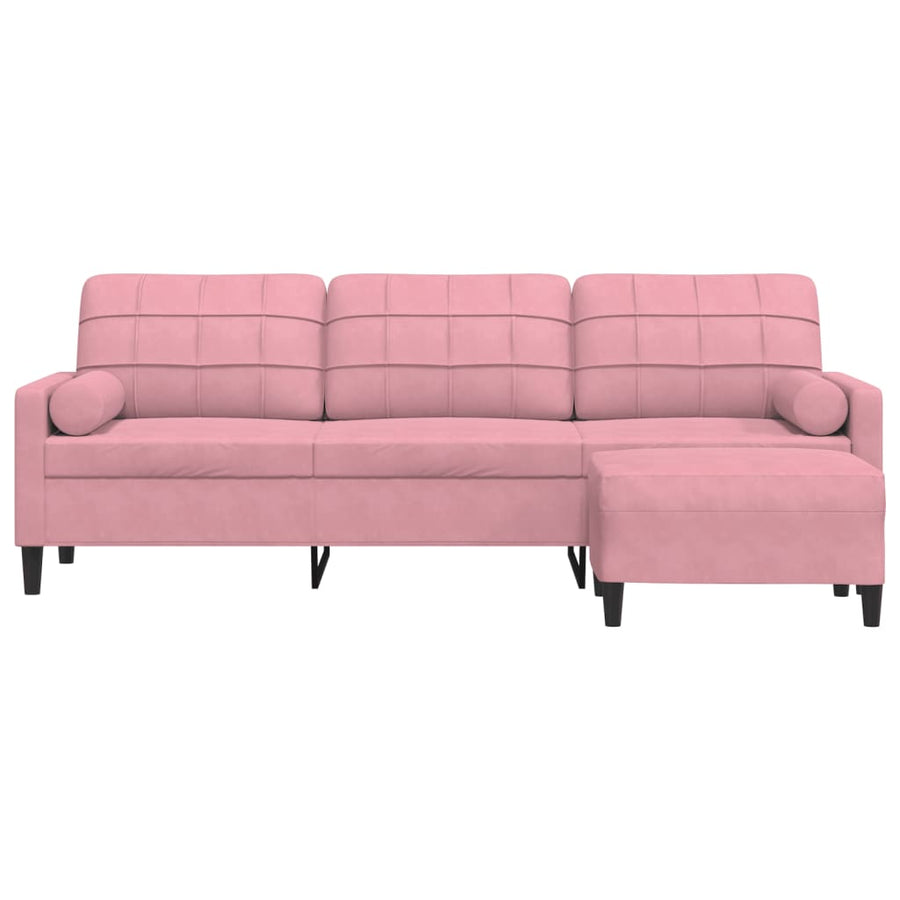 Driezitsbank met voetenbank 210 cm fluweel roze