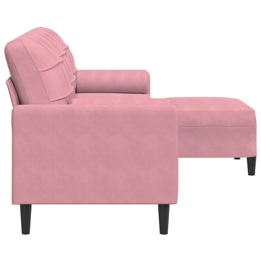 Driezitsbank met voetenbank 210 cm fluweel roze