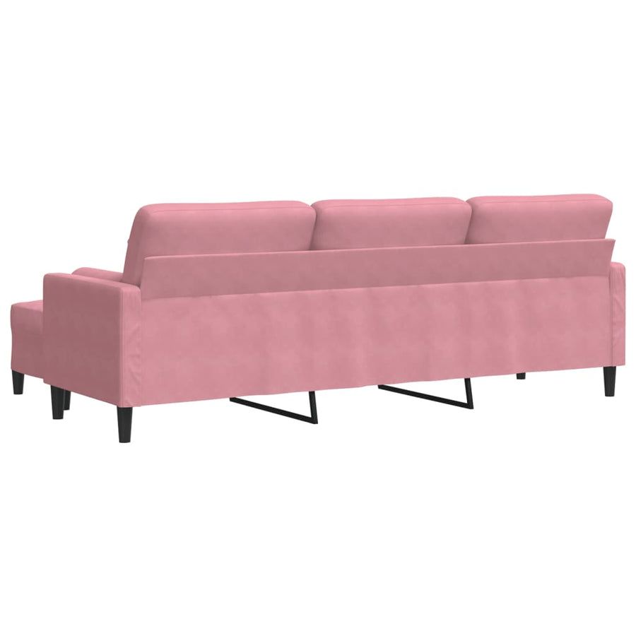 Driezitsbank met voetenbank 210 cm fluweel roze
