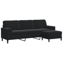 Driezitsbank met voetenbank 210 cm fluweel zwart