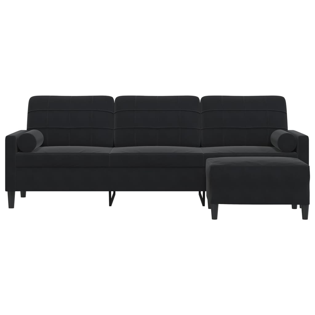 Driezitsbank met voetenbank 210 cm fluweel zwart