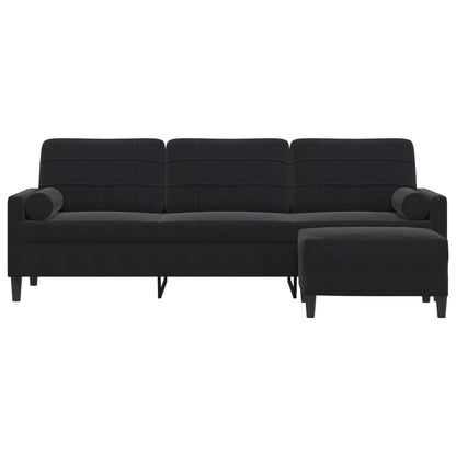 Driezitsbank met voetenbank 210 cm fluweel zwart