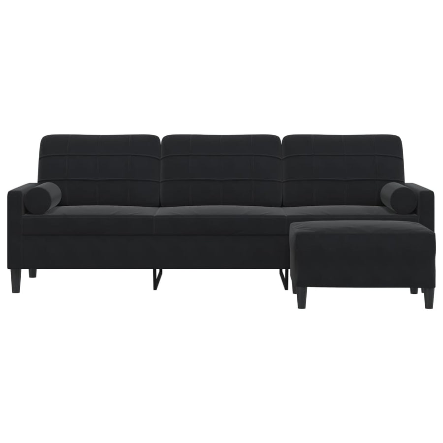 Driezitsbank met voetenbank 210 cm fluweel zwart