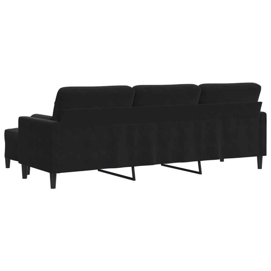 Driezitsbank met voetenbank 210 cm fluweel zwart