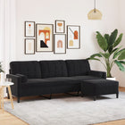 Three-seater sofa with footstool 210 cm velvet black
