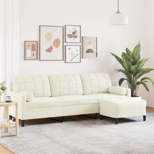Driezitsbank met voetenbank 210 cm fluweel crèmekleurig