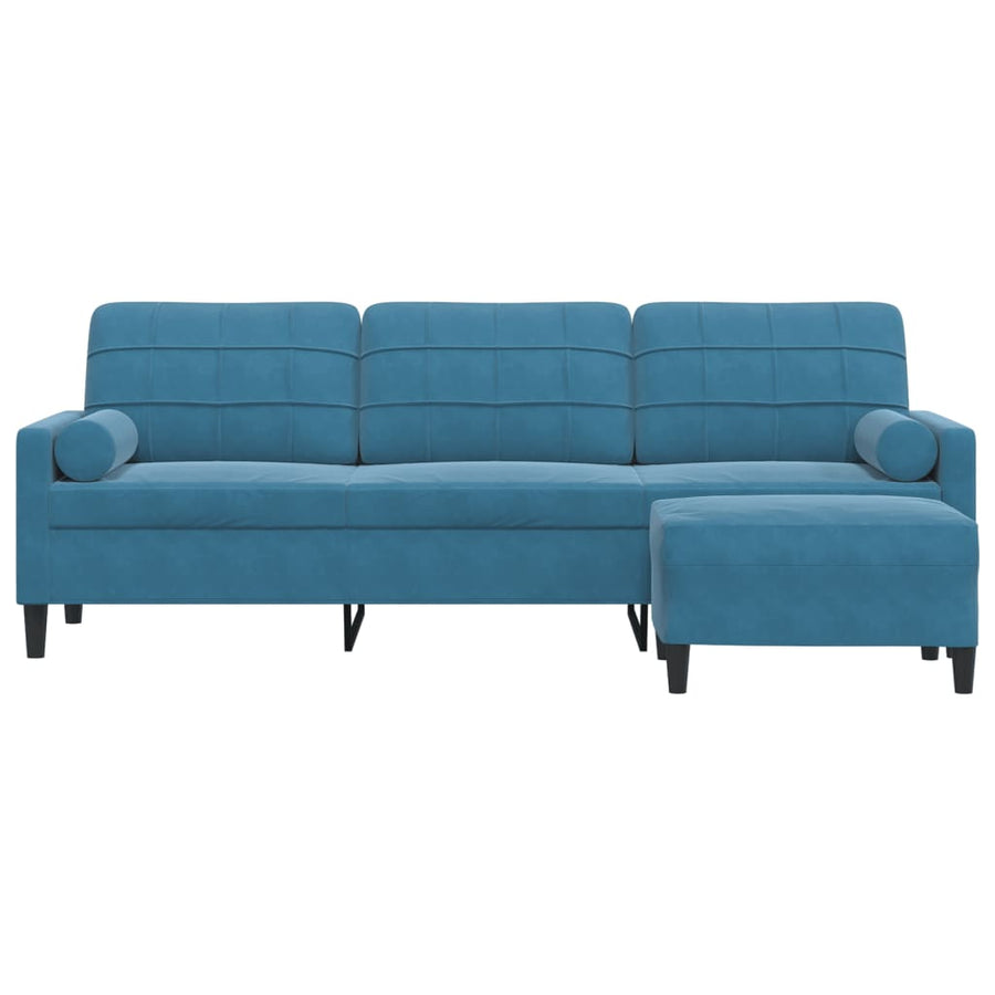 Driezitsbank met voetenbank 210 cm fluweel blauw