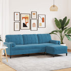 Three-seater sofa with footrest 210 cm velvet blue