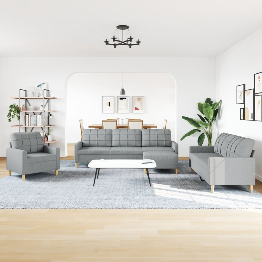 4-delige Loungeset met voetenbank stof lichtgrijs