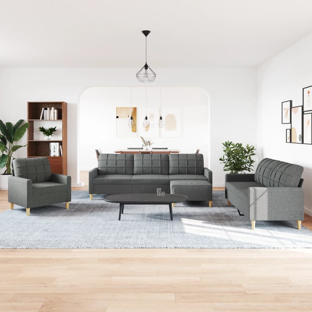 4-delige Loungeset met voetenbank stof donkergrijs