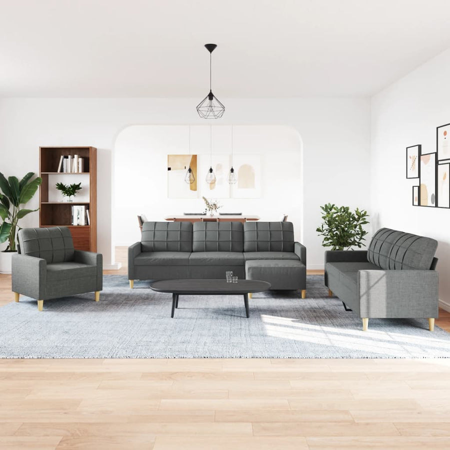 4-delige Loungeset met voetenbank stof donkergrijs