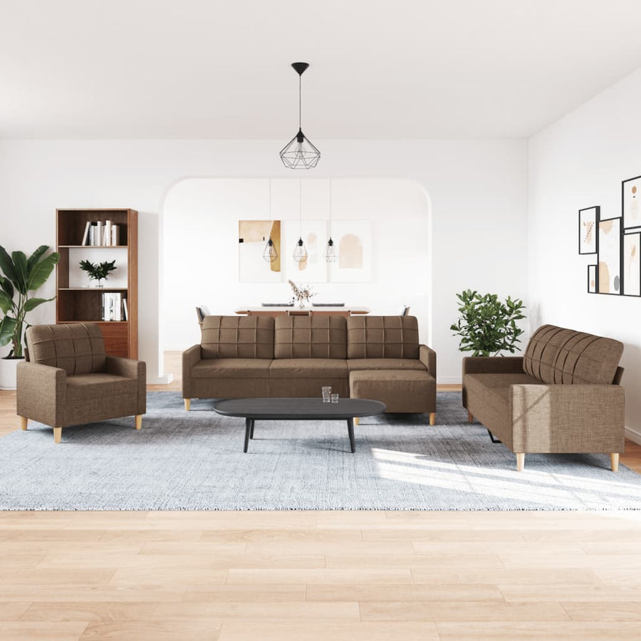 4-delige Loungeset met voetenbank stof bruin