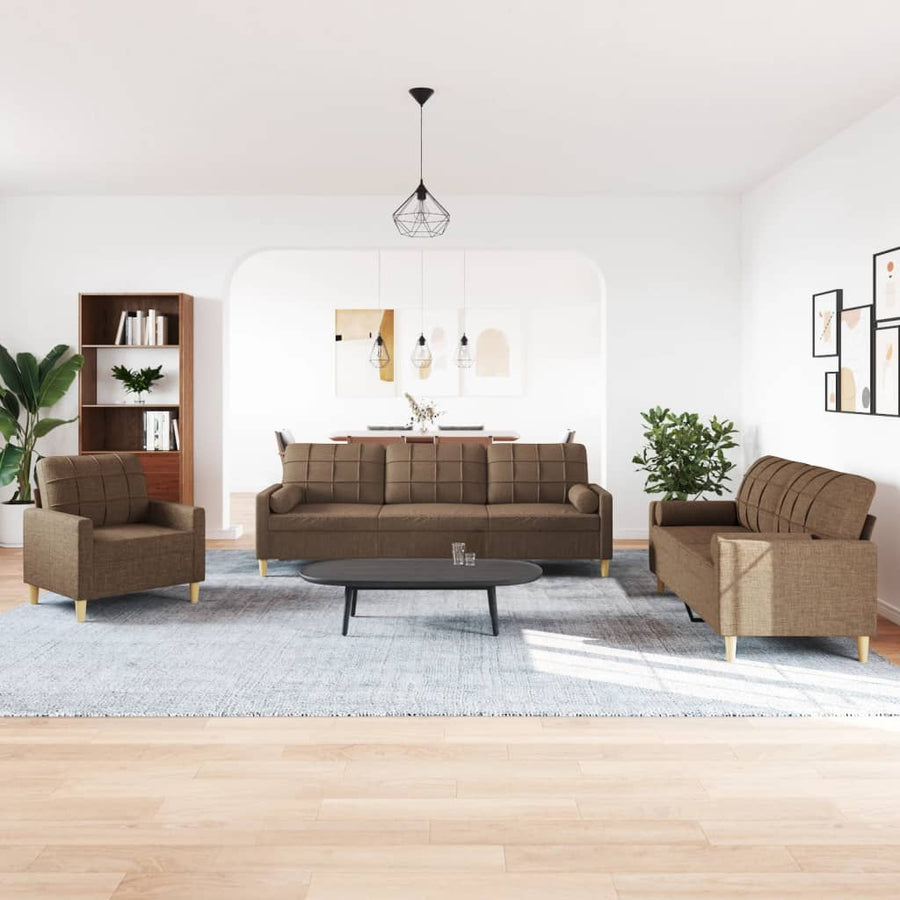 3-delige Loungeset met sierkussens stof bruin