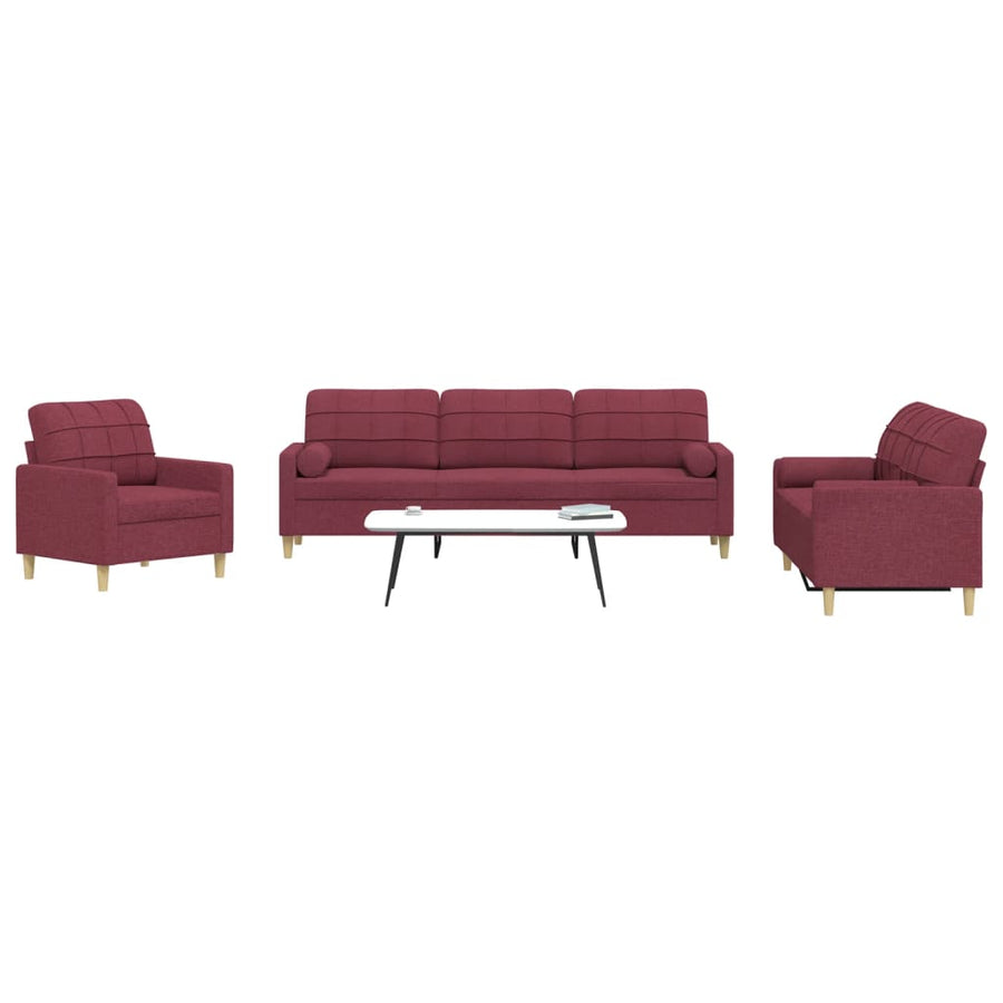 3-delige Loungeset met sierkussens stof wijnrood