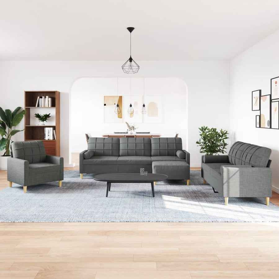 4-delige Loungeset met voetenbank en kussens stof donkergrijs