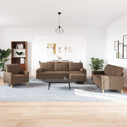 4-delige Loungeset met voetenbank en kussens stof bruin
