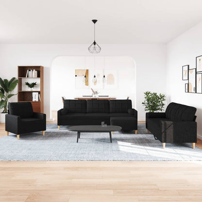 4-delige Loungeset met voetenbank en kussens stof zwart