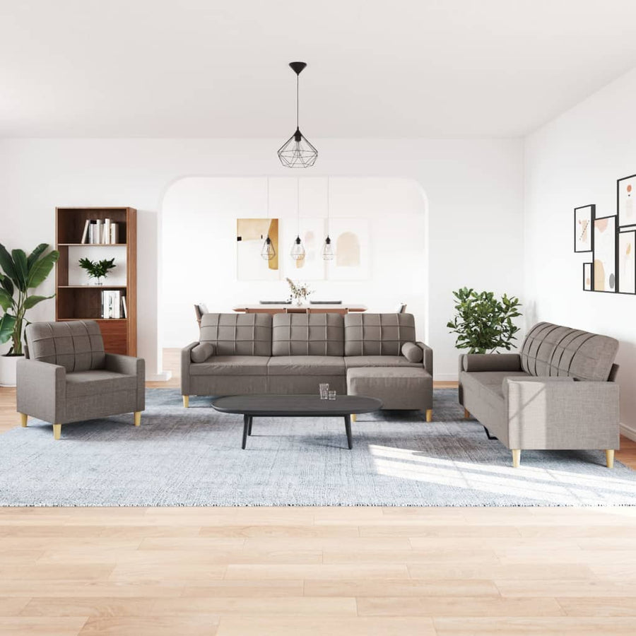 4-delige Loungeset met voetenbank en kussens stof taupe