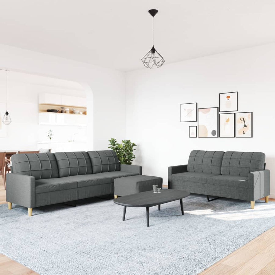 3-delige Loungeset met voetenbank stof donkergrijs