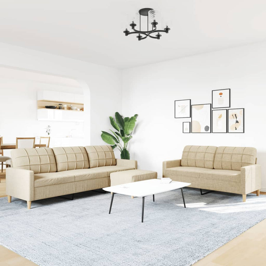 3-delige Loungeset met voetenbank stof crèmekleurig