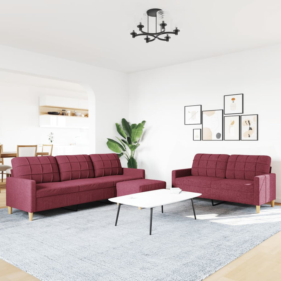 3-delige Loungeset met voetenbank stof wijnrood